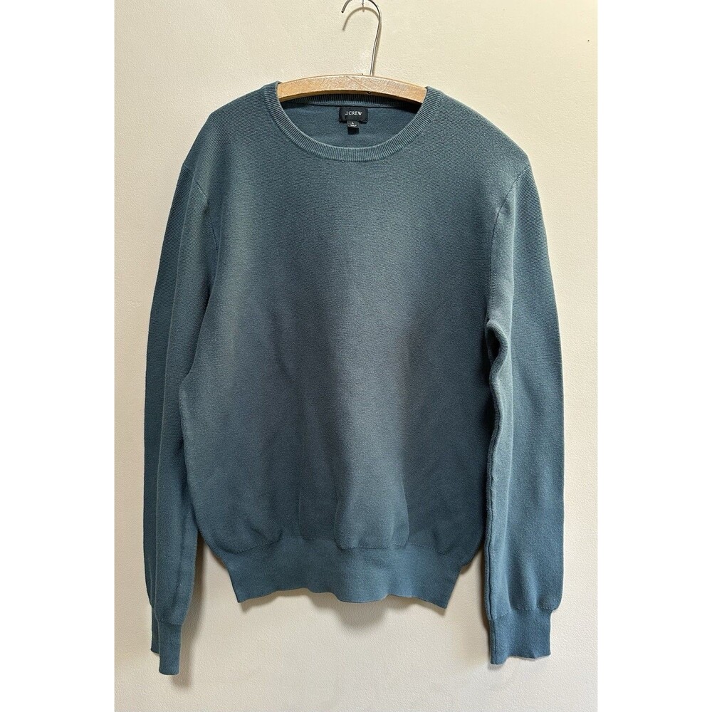 J CREW Mens Medium Blue Gray Pullover CrewNeck Cotton Sweater Classic Preppy EUC